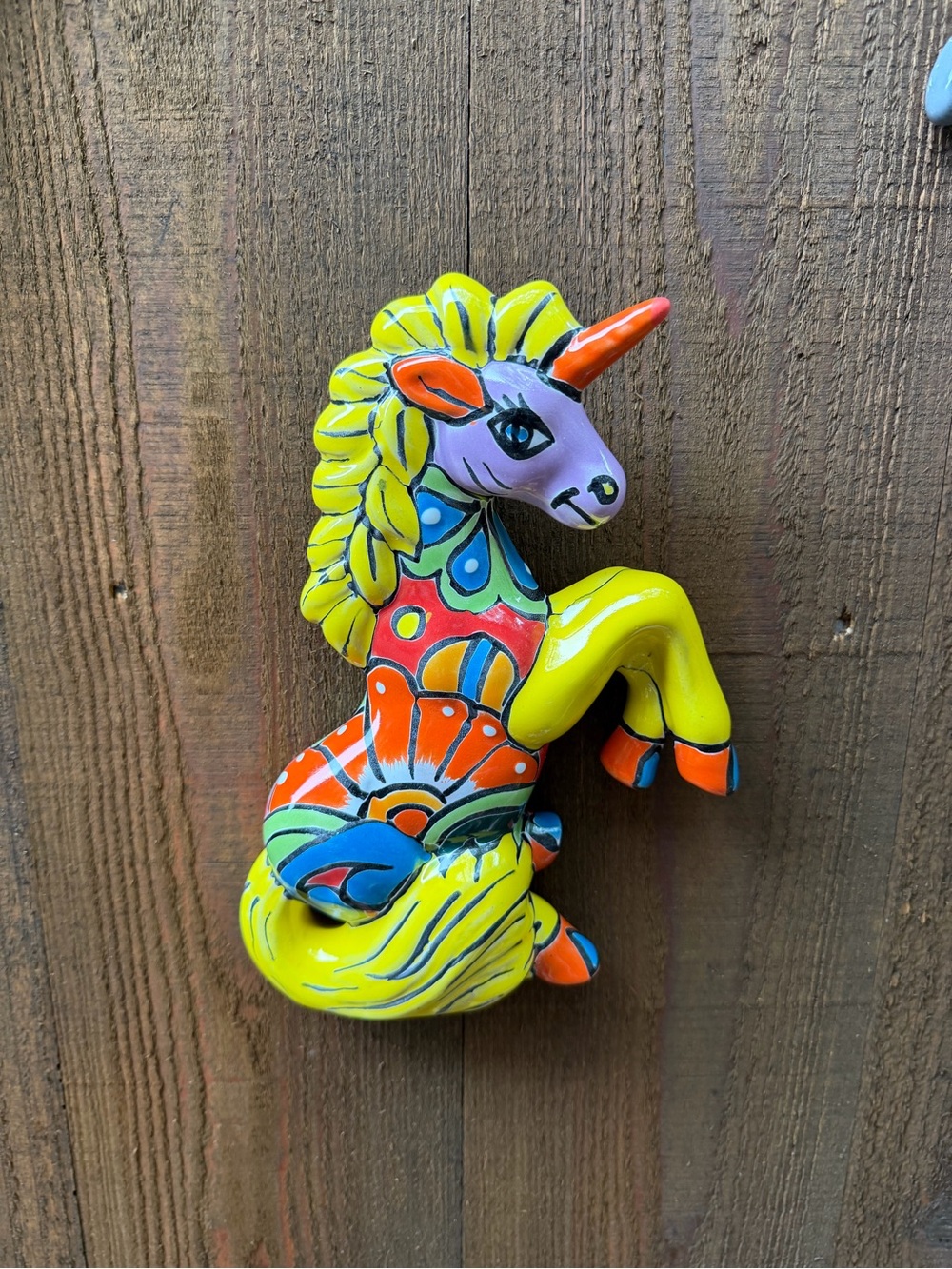 Hand-Painted Talavera Yellow Multicolor Unicorn Wall Accent